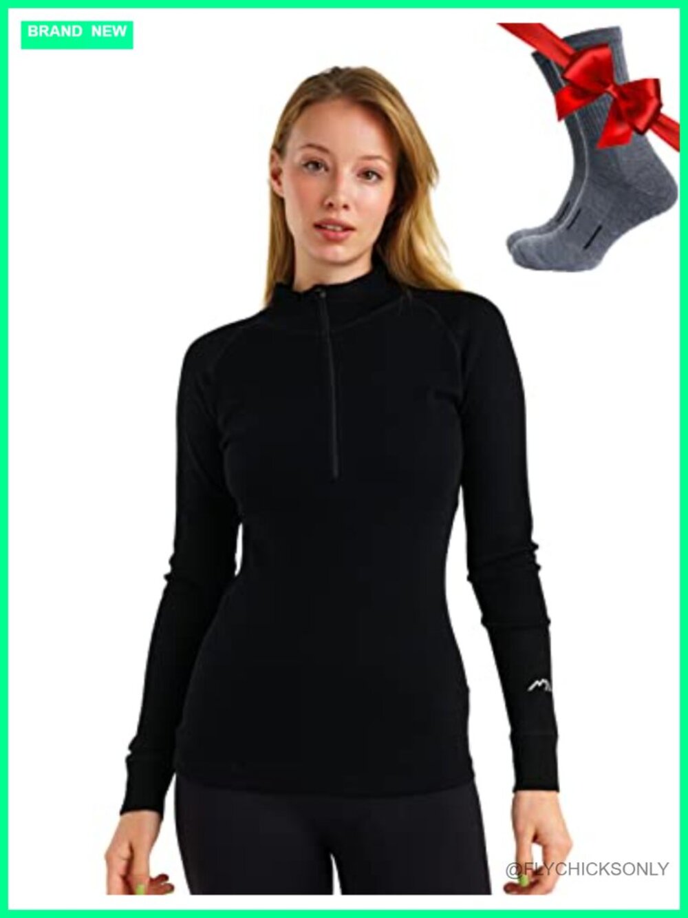 100% Merino Wool Quarter Zip Sweater Women Thermal Base Layer